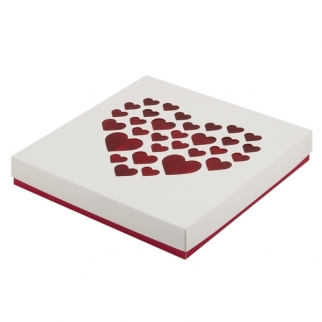 Упаковка для 8 конфет и плитки шоколада с крышкой с сердечками - "Бело-красная" (Упаковка 1 шт.) фото 12777
