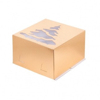 Упаковка для торта с окном ЕЛКА - "Золото, Хром Эрзац, 30х30х19 см." (Упаковка 1 шт.) фото 6287