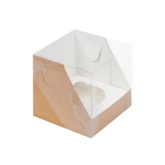 Упаковка для капкейков с прозрачной крышкой - "Крафт, 1 ячейка, 10х10х10 см." (Упаковка 1 шт.) фото 8259