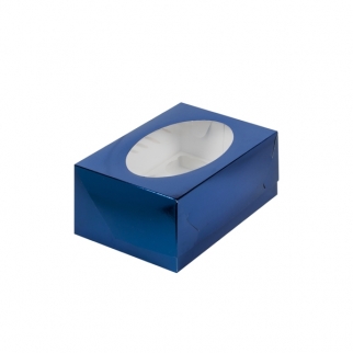 Упаковка для капкейков с окном - "Синяя, 6 ячеек", 23,5х16х10 см. (Упаковка 1 шт.) фото 5541