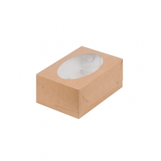 Упаковка для капкейков с круглым окном - "Крафт, 6 ячеек, 23,5х16х10 см." (Упаковка 1 шт.) фото 5916