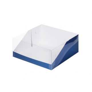 Упаковка для торта с прозрачной крышкой - "Синяя, Хром Эрзац, 23,5х23,5х10 см." (Упаковка 1 шт.) фото 8603