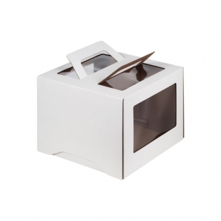 Упаковка для торта с окном и ручкой - "Белая, гофра, 30х30х22 см." (Упаковка 1 шт.) фото 6518