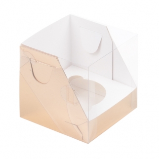 Упаковка для капкейков с прозрачной крышкой - "Золото, 1 ячейка, 10х10х10 см." (Упаковка 1 шт.) фото 11714