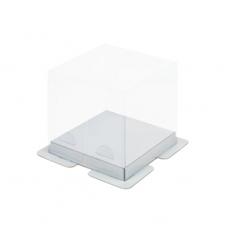 Упаковка для торта с пъедесталом - "Прозрачный верх, дно серебро, 15х15х15 см." (S) (Упаковка 1 шт.) фото 5934