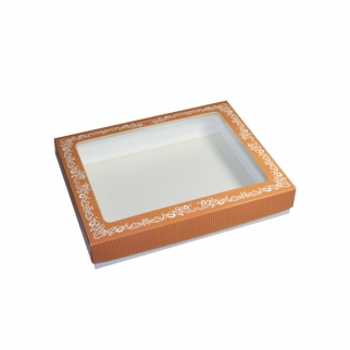 Упаковка для пряников с окном МК - "Оранжевая с узором, 21х17х3,5 см." (1541) (Упаковка 1 шт.) фото 3081