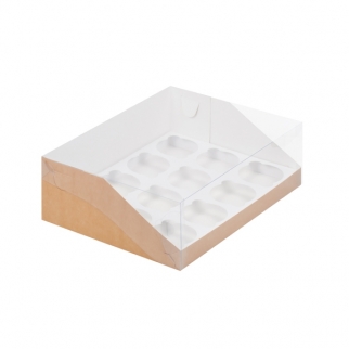 Упаковка для капкейков с прозрачной крышкой  - "Крафт, 12 ячеек", 31х23,5х10 см. (Упаковка 1 шт.) фото 10200