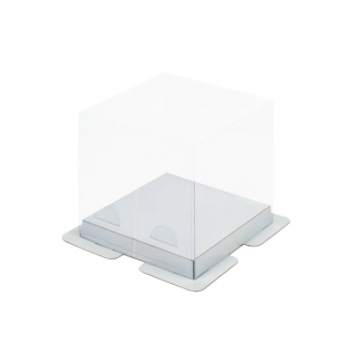 Упаковка для торта с пъедесталом - "Прозрачный верх, дно белое, 15х15х15 см." (S) (Упаковка 1 шт.) фото 6812