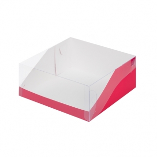 Упаковка для торта с прозрачной крышкой - "Красная матовая, ХЭ, 23,5х23,5х10 см." (Упаковка 1 шт.) фото 8275