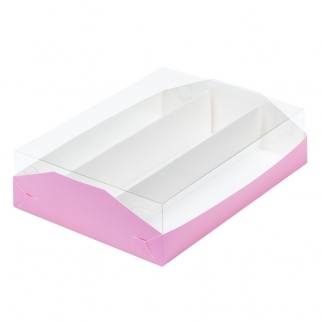 Упаковка для макарон с прозрачной крышкой и ложементом - "Розовая, 21х16,5х5,5 см." (Упаковка 1 шт.) фото 12616