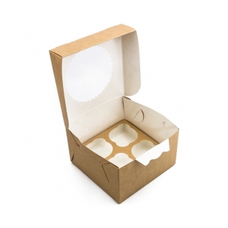 Упаковка для капкейков с окном OSQ MUF - "Крафт, 4 ячейки" (OSQMUF4 ) (Упаковка 1 шт.) фото 7073