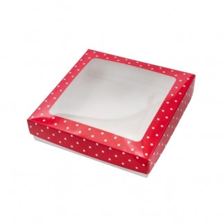 Упаковка для конфет с окном МК - "Красная в белый горох, 9 ячеек" (Упаковка 1 шт.) фото 7742