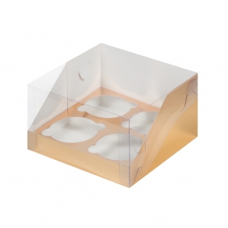 Упаковка для капкейков с прозрачной крышкой  - "Золото, 4 ячейки" (Упаковка 1 шт.) фото 9606