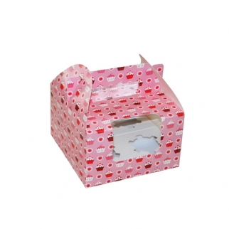 Упаковка для капкейков с окном МК - "Розовая, пирожные, 4 ячейки" (1633) (Упаковка 1 шт.) фото 3024
