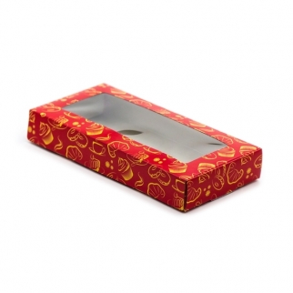 Упаковка для зефира с окном - "Красная с рисунком, 26х12х3,8 см." (Упаковка 1 шт.) фото 3129
