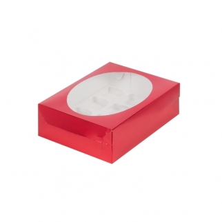 Упаковка для капкейков с круглым окном - "Красная, 12 ячеек, 32х23,5х10 см." (Упаковка 1 шт.) фото 5924