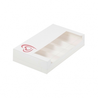 Упаковка для эклеров и эскимо - "Белая, тиснение сердце, 5 лож. 25х15х5 см." (Упаковка 1 шт.) фото 10538