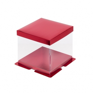 Упаковка для торта прозрачная - "Красная, 26х26х28 см." (Упаковка 1 шт.) фото 5938