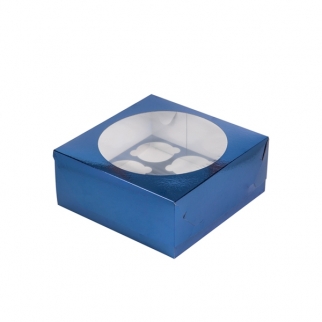 Упаковка для капкейков с окном - "Синяя, 9 ячеек", 23,5х23,5х10 см. (Упаковка 1 шт.) фото 5542
