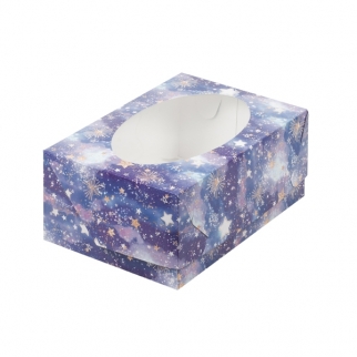 Упаковка для капкейков с круглым окном - "Звездное небо, 6 ячеек", 23,5х16х10 см. (Упаковка 1 шт.) фото 9353