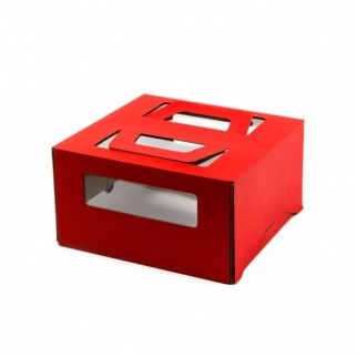 Упаковка для торта с окном - "Красная, 21x21x12 см." (1-т-120-DJ) (Упаковка 1 шт.) фото 3108