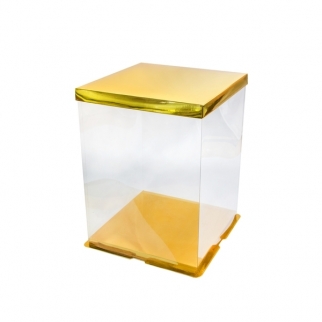Упаковка для торта прозрачная КТ - "Золото, 30х30х40 см." (Упаковка 1 шт.) фото 7684