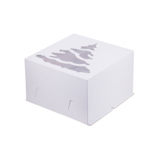Упаковка для торта с окном ЕЛКА - "Белая, Хром Эрзац, 30х30х19 см." (Упаковка 1 шт.) фото 6286