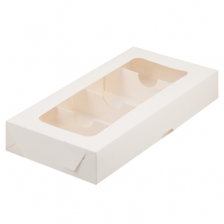Упаковка под дегустацию торта и пирожных с прямоугольным окном - "Белая, 4 ячейки" (Упаковка 1 шт.) фото 12628