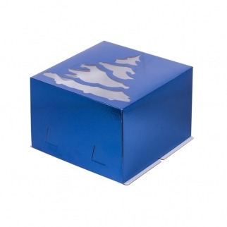 Упаковка для торта с окном ЕЛКА - "Синяя, Хром Эрзац, 28х28х18 см." (Упаковка 1 шт.) фото 7904