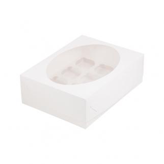 Упаковка для капкейков с круглым окном - "Белая, 12 ячеек, 32х23,5х10 см." (Упаковка 1 шт.) фото 6500