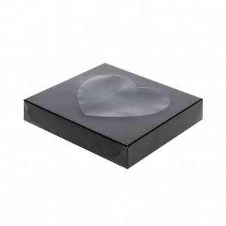 Упаковка для конфет с окном в виде сердца - "Черная, 9 ячеек" (Упаковка 1 шт.) фото 6507
