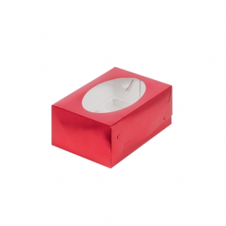 Упаковка для капкейков с круглым окном - "Красная, 6 ячеек", 23,5х16х10 см. (Упаковка 1 шт.) фото 5925