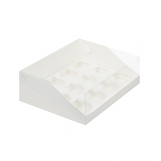 Упаковка для капкейков с прозрачной крышкой  - "Белая, 12 ячеек", 31х23,5х10 см. (Упаковка 1 шт.) фото 9092