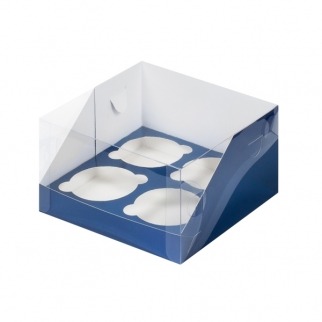 Упаковка для капкейков с прозрачной крышкой  - "Синяя, 4 ячейки" (Упаковка 1 шт.) фото 8497