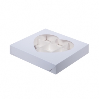 Упаковка для конфет с окном в виде сердца - "Белая, 9 ячеек" (Упаковка 1 шт.) фото 6506