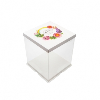 Упаковка для торта прозрачная КТ - "Букет, Белая, 30х30х34 см." (Упаковка 1 шт.) фото 7680