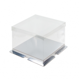 Упаковка для торта с пьедесталом и прозрачной крышкой - "Серебро, 26х26х18 см." (Упаковка 1 шт.) фото 11027