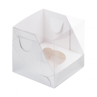 Упаковка для капкейков с прозрачной крышкой - "Серебро, 1 ячейка, 10х10х10 см." (Упаковка 1 шт.) фото 11716