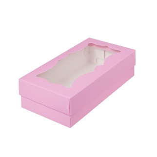 Упаковка для зефира с фигурным окном - "Розовая матовая, 21х11х5,5 см." (Упаковка 1 шт.) фото 7093