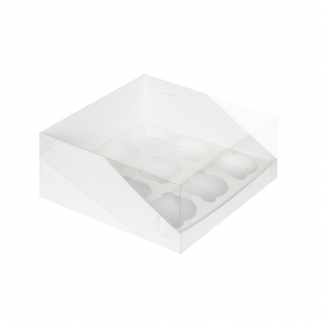 Упаковка для капкейков с прозрачной крышкой  - "Белая, 9 ячеек", 23,5х23,5х10см. (Упаковка 1 шт.) фото 8495
