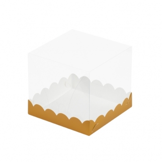 Упаковка для торта с прозрачным куполом - "Золото, матовая, 15х15х15 см."(S) (Упаковка 1 шт.) фото 8673