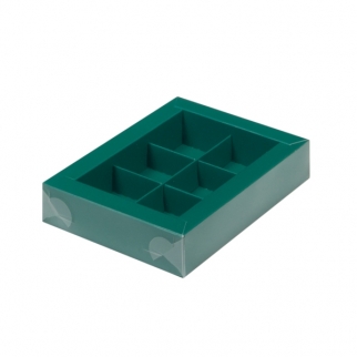 Упаковка для конфет с прозрачной крышкой - "Зеленая, мат. 6 ячеек" 15,5х11,5х3 см. (Упаковка 1 шт.) фото 11582