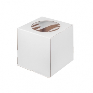 Упаковка для торта с окном - "Белая, гофра, 30х30х35 см." (Упаковка 1 шт.) фото 8793