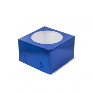 Упаковка для торта с окном - "Синяя, Хром Эрзац, 30х30х19 см." (Упаковка 1 шт.) фото 5816