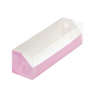 Упаковка для макарон с прозрачной крышкой - "Розовая мат, 19х5,5х5,5 см." (Упаковка 1 шт.) фото 11587