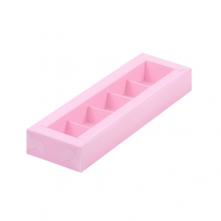 Упаковка для конфет с прозрачной крышкой - "Розовая, мат. 5 ячеек" 23,5х7х3 см. (Упаковка 1 шт.) фото 11722