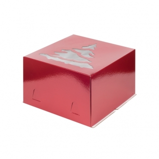 Упаковка для торта с окном ЁЛКА - "Красная, Хром Эрзац, 30х30х19 см." (Упаковка 1 шт.) фото 6288