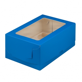 Упаковка для капкейков с прямоугольным окном - "Синяя, мат,6 ячеек, 23,5х16х10 см." (Упаковка 1 шт.) фото 12604