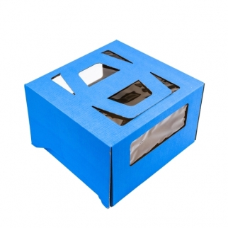 Упаковка для торта с окном и ручкой - "Синяя, 30х30х19 см." (SP GOF*) (Упаковка 1 шт.) фото 9775