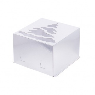Упаковка для торта с окном ЕЛКА - "Серебро, Хром Эрзац, 30х30х19 см." (Упаковка 1 шт.) фото 6289